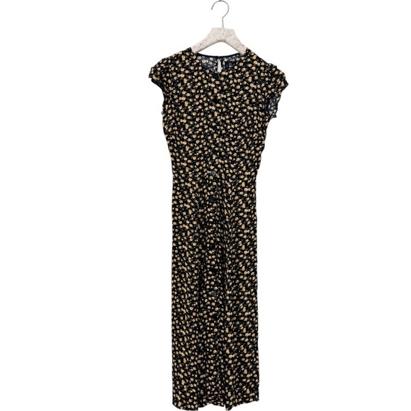 Reformation yellow black floral cap sleeve midi dress NEW - Picture 5 of 14